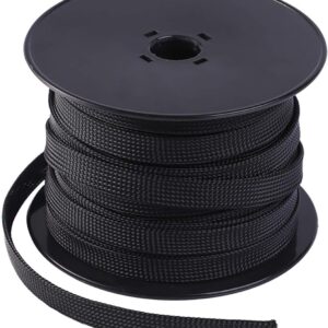 Keco 100ft – 1/2 inch PET Expandable Braided Cable Sleeve – Wire Sleeving for Audio Video and Other Home Device Cable Automotive Wire - Black