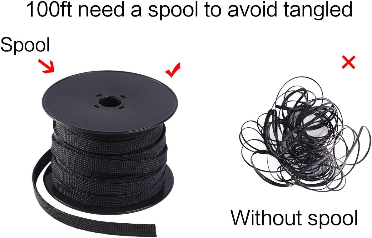 Keco 100ft – 1/2 inch PET Expandable Braided Cable Sleeve – Wire Sleeving for Audio Video and Other Home Device Cable Automotive Wire - Black - Image 7