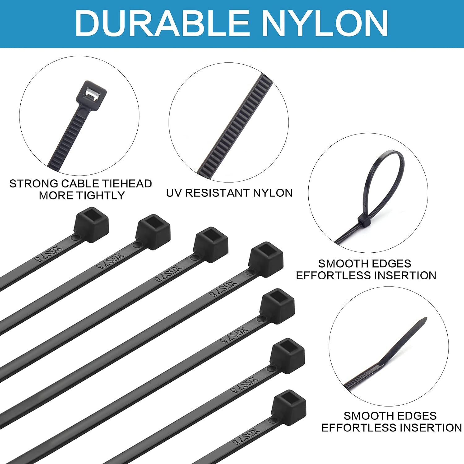1000 Pcs Zip Ties, 6 Inch Self-Locking Nylon Cable Ties, Premium Heavy Duty Plastic Wire Ties Wraps for Indoor and Outdoor (Black) - Image 3