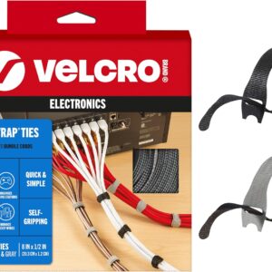VELCRO Brand Reusable Cable Ties, Cord Management, 8in, Black, 150 Pack | Wire Management And Cord Organization Straps; Replace Single Use Zip Ties With Reusable Fasteners For Home And Office