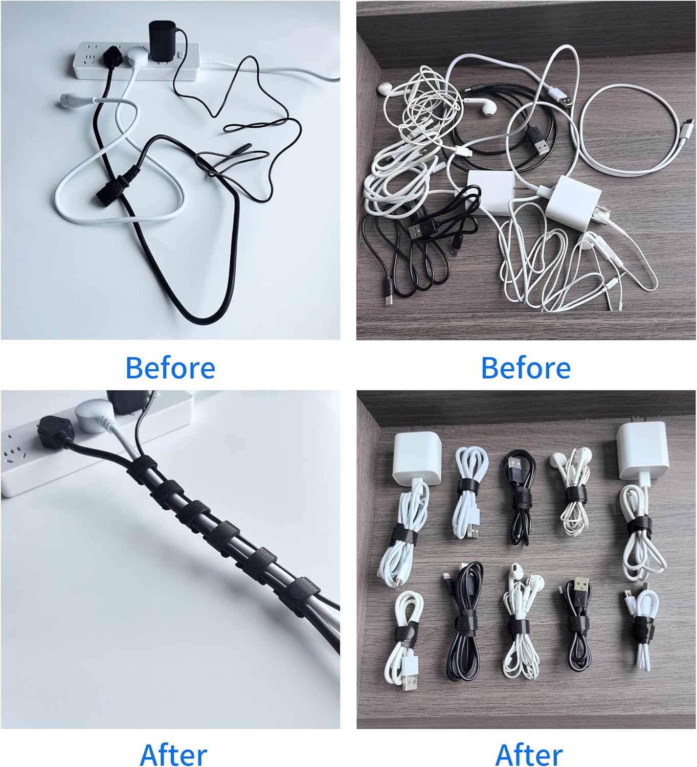 200 PCS 6 Inches Black Reusable Cable Ties, Adjustable Cord Straps, Cable Organizer, Cord Wrap and Hook Loop Cords Management,Adjustable Cord Ties for Organizing Home,Office,Data Centers - Image 3
