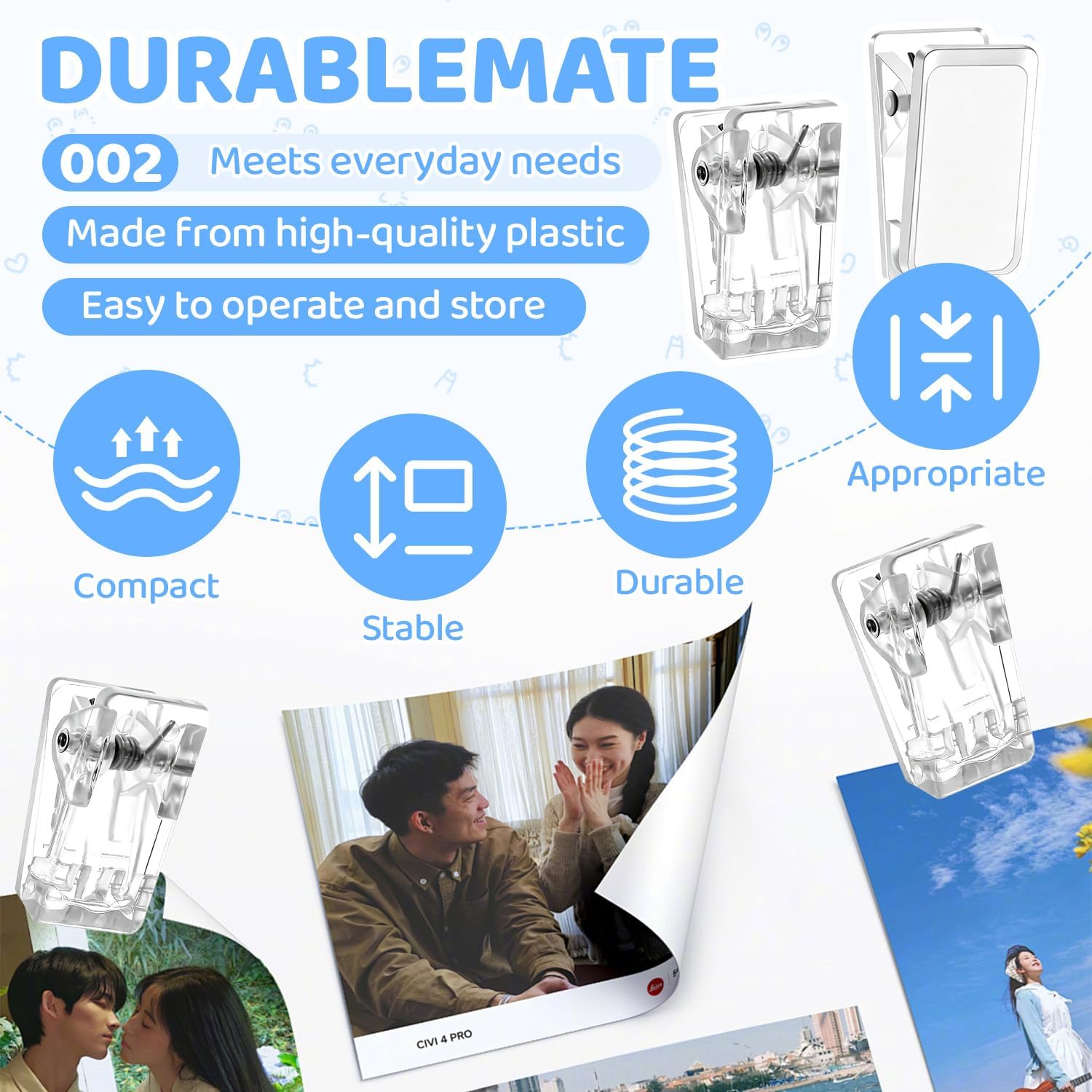20PCS Self Adhesive Clips, Clear Wall Clips for Tapestry Hanging | Acrylic Adhesive Fasteners for Photo Posters Lightweight Decor, Sticky Spring Holders for Office Home Christmas Decoration - Image 3