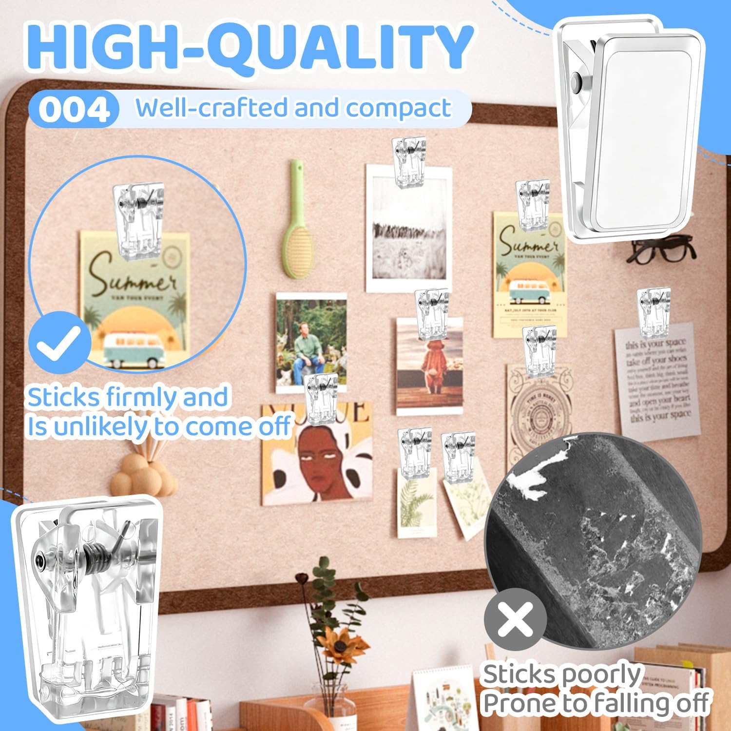 20PCS Self Adhesive Clips, Clear Wall Clips for Tapestry Hanging | Acrylic Adhesive Fasteners for Photo Posters Lightweight Decor, Sticky Spring Holders for Office Home Christmas Decoration - Image 5