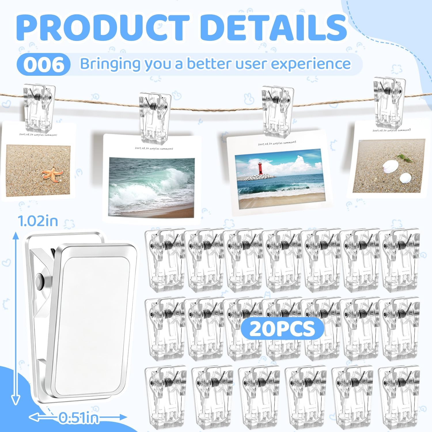 20PCS Self Adhesive Clips, Clear Wall Clips for Tapestry Hanging | Acrylic Adhesive Fasteners for Photo Posters Lightweight Decor, Sticky Spring Holders for Office Home Christmas Decoration - Image 7