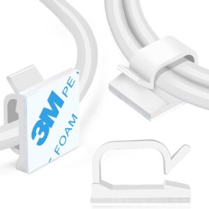 120PCS XHF Adhesive Cable Wire Clips White, Cable Staples Outdoor Cable Management Wire Organizer Cord Holder for Under Desk, Car, Wall, TV PC Ethernet Cable