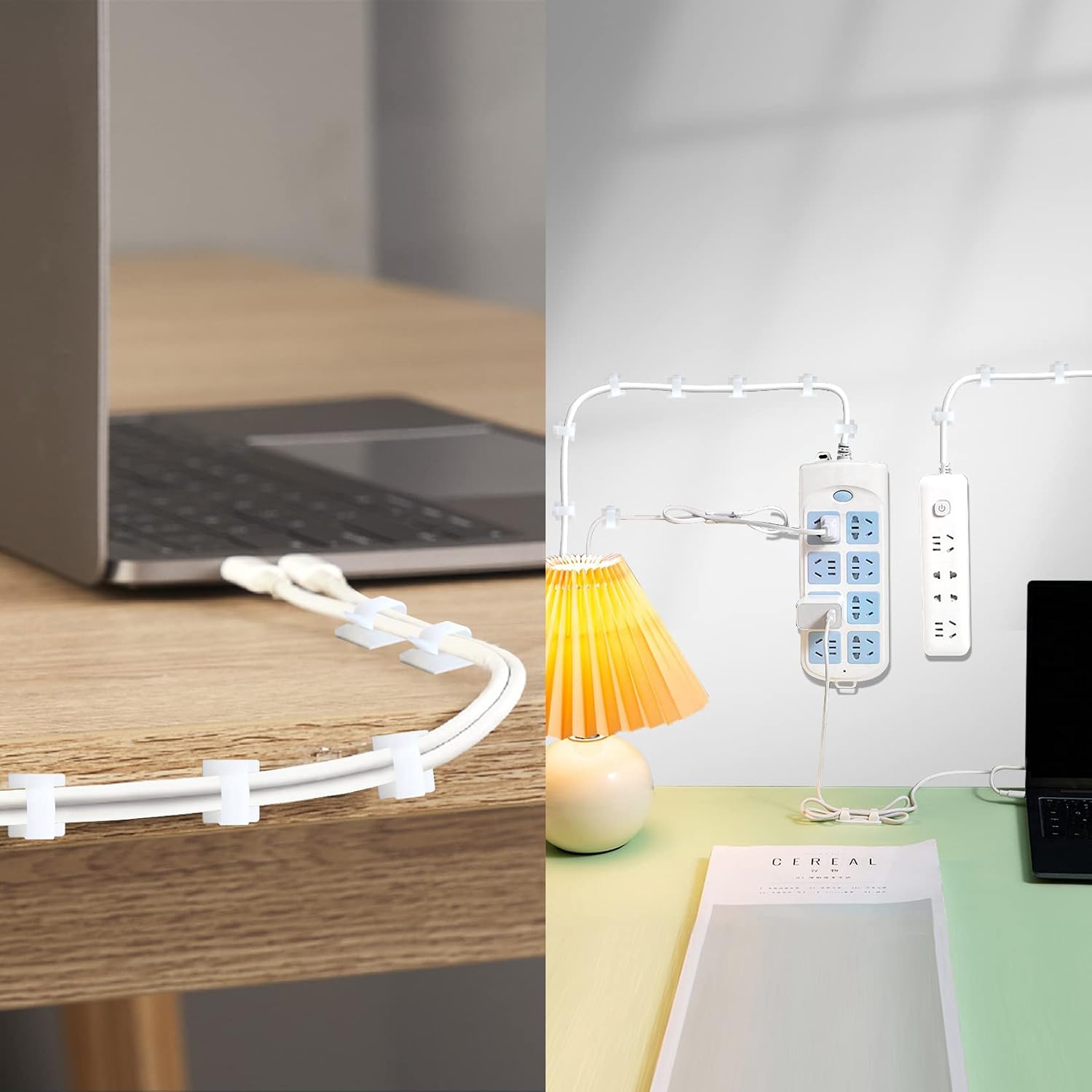 120PCS XHF Adhesive Cable Wire Clips White, Cable Staples Outdoor Cable Management Wire Organizer Cord Holder for Under Desk, Car, Wall, TV PC Ethernet Cable - Image 6