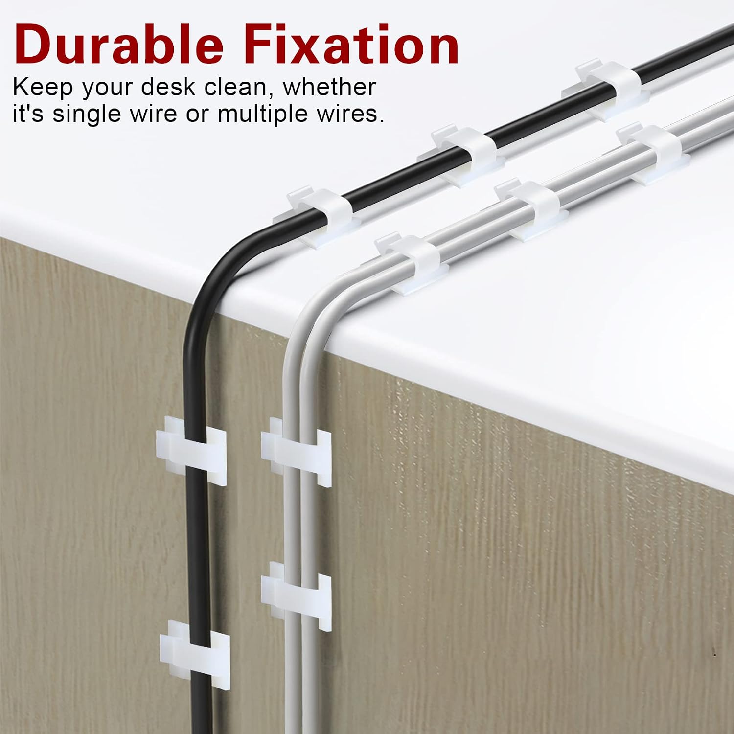 120PCS XHF Adhesive Cable Wire Clips White, Cable Staples Outdoor Cable Management Wire Organizer Cord Holder for Under Desk, Car, Wall, TV PC Ethernet Cable - Image 7