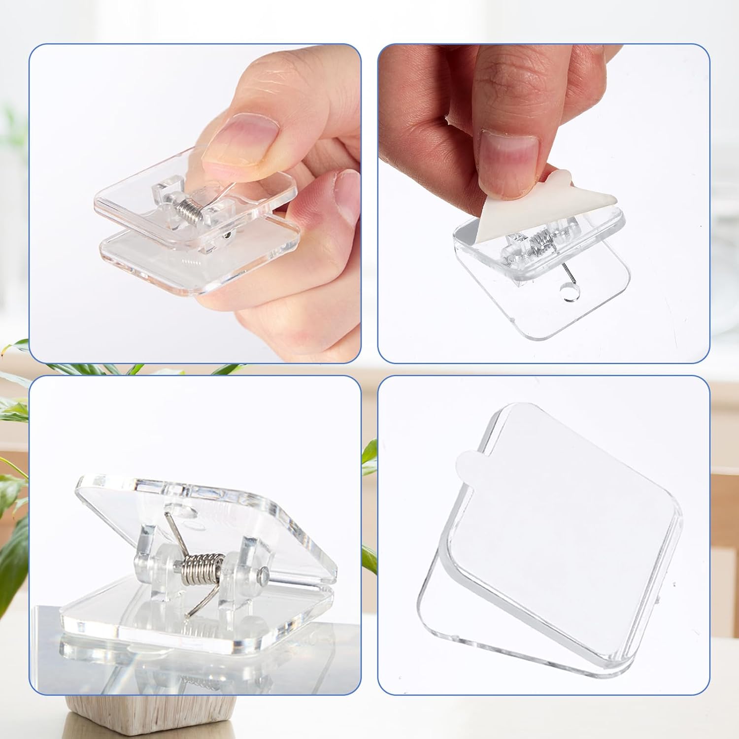 Engrowtic 60 Pcs Self Adhesive Hanging Sticky Clips Bulk,Transparent | Spring Clips, Photos Clips, Back to School Fot Teachers, Wall, Home, Office, Classroom, Poster, School - Image 3